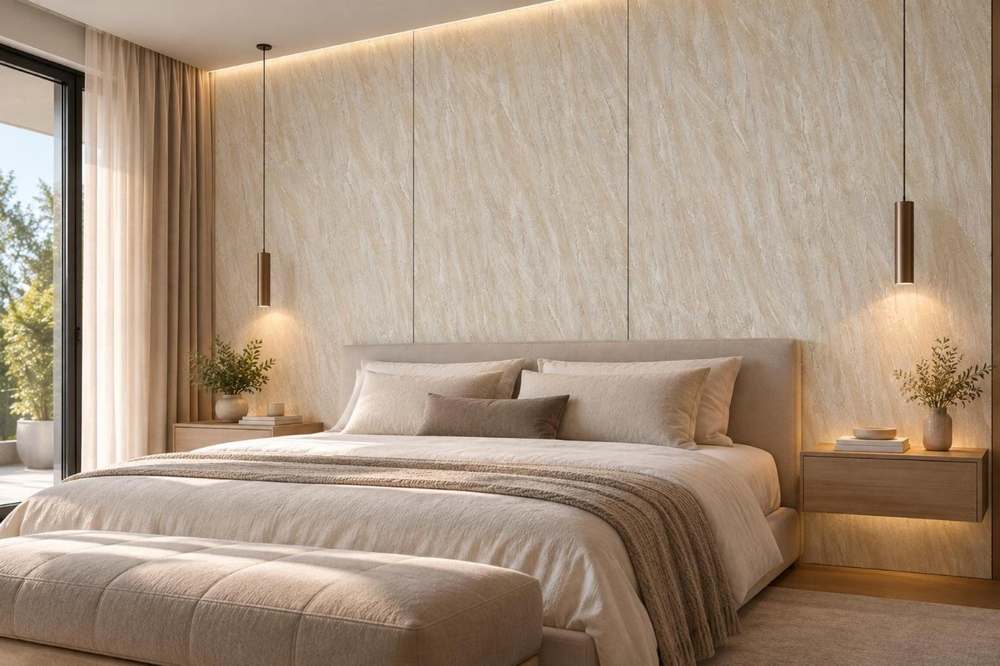 Dormitorio con placa de carbón de bambú Crema Veteado